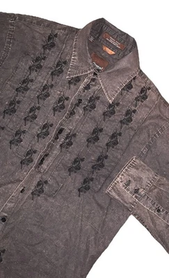 Camisa Roar Hombre XL Floral Bordada Abotonada Manga Larga Marrón Envejecido Rodeo Foto 1 de 4