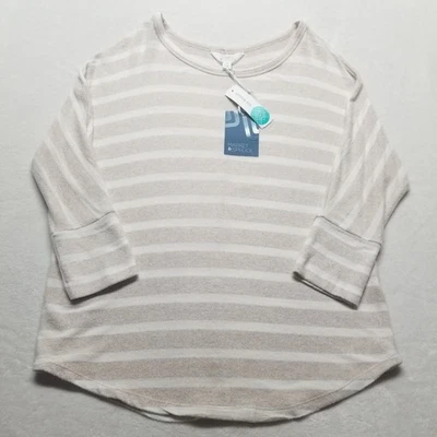 Market & Spruce XL Knit Top Super Soft Striped Beige Cream Dolman Sleeve NEW - Image 1 of 4