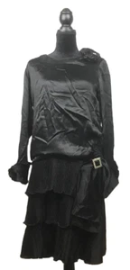 Antique Silk Flapper Dress Velvet Coat Jacket Black Rhinestone Bow 1920s - Picture 1 of 10