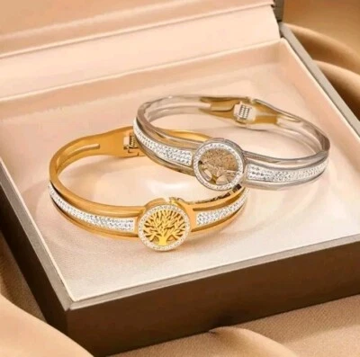 Tree Of Life Bangle Bracelet Stainless Steel 18k Gold Plated Gold/Silver - Image 1 of 4