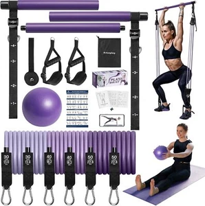 Upgraded Pilates Bar Kit with Resistance Bands, Stainless Steel Yoga Stick - Picture 1 of 105