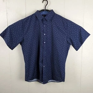 Rugby Button Up Shirt Mens Extra Large Blue Collared Short Sleeve Geometric - Picture 1 of 14