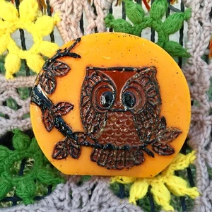 MCM Owl Bright Orange Candle Figural Round 1970's Vtg 5" Never Burned Wax - Picture 1 of 8