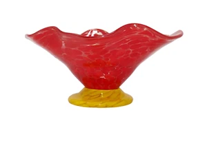 Artist Signed Wonkie Jimmie Art Glass Waffled Edge Footed Candy Compote Bowl Red - Picture 1 of 11