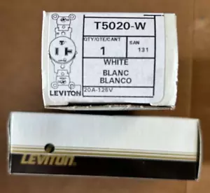 Leviton T5020-W White 20-Amp 125-Volt NEMA 5-20R Single Tamper Receptacle Spec - Picture 1 of 3