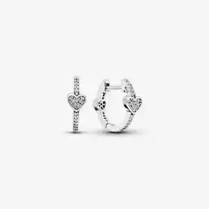 New 100% Genuine Authentic Pandora Silver Alluring Hearts Hoop Earrings 297290CZ - Picture 1 of 5