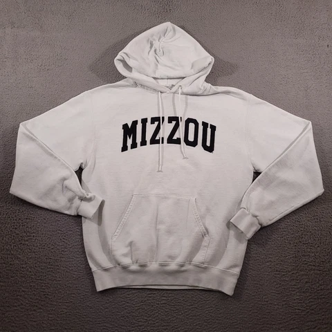 Mizzou Tigers Hoodie Mens Large White Spell Out Champion Pullover Sweatshirt Cover