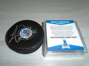 Luc Robitaille Signed New York Rangers Hockey Puck Autograph Beckett BAS COA 1A - Picture 1 of 4