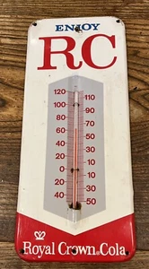VINTAGE ADVERTISING RC COLA SODA TIN WALL THERMOMETER Royal Crown Cola - Picture 1 of 8