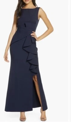 Eliza J Ruffle Front Gown Navy Sleeveless New Size 6 - Image 1 of 4