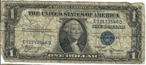1935B 1$ Silver Certificate - Blue Seal, No Motto - WAJ/FMV I72173546D - #13481 - Picture 1 of 2