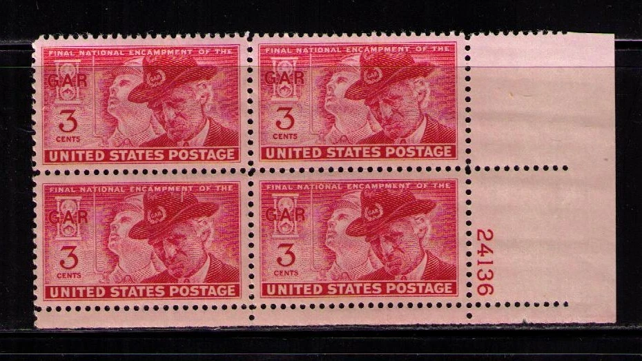 US USA Sc# 985 MNH FVF PLATE # BLOCK Grand Army Republic Veteran Civil War - Image 1 of 1