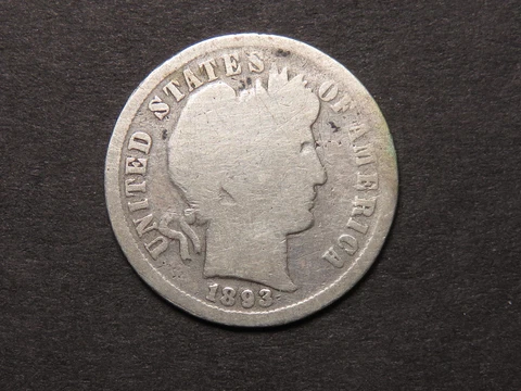 1893-P Barber Dime, G/VG, Cleaned Cover