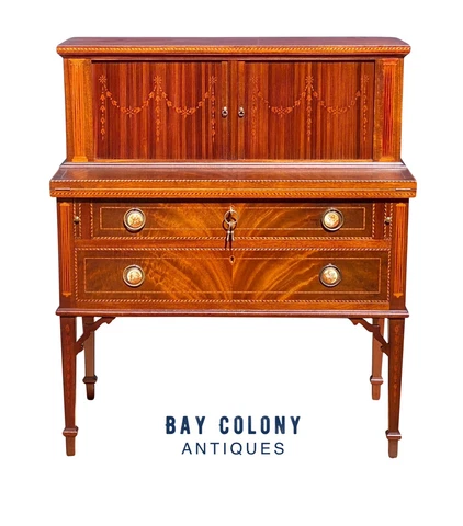 Federal Antique Style Mahogany Tambour Ladies Desk - Seymour Reproduction Cover