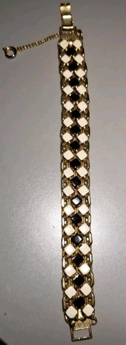 OFF WHITE Bracciale scacchiera arlecchino vintage anni 50 smalto oro bianco e nero