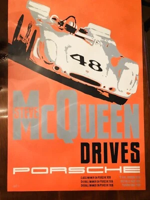 AWESOME  Steve  McQueen DRIVES Porsche Factory Poster 11x17 - Image 1 of 4