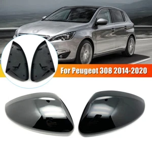 Gloss Black Clip-on Rearview Side Mirror Cover Caps For Peugeot 308 2014-2020 - Picture 1 of 5