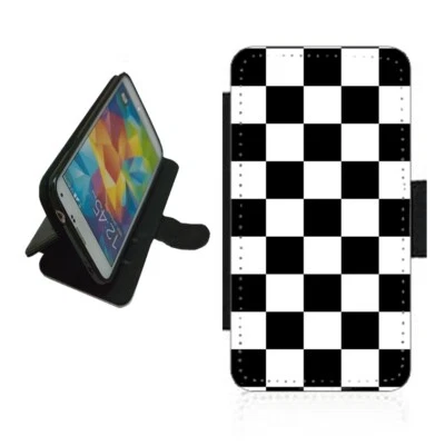 Checkered Phone Case Wallet For Samsung iPhone flip cover Chequered chess CHE1 - Image 1 of 3