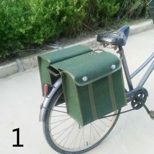 1980s Army Canvas Double Pannier Bags Green Bike Rear Seat Vintage Military New - Picture 1 of 13