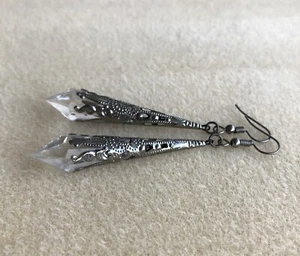 Clear Faceted Teardrop Gunmetal Black Filigree Gothic Drop Earrings in Gift Bag - Picture 1 of 11