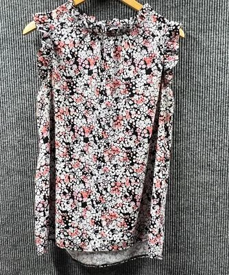 Womens Large Multi Floral Ruffle Sleeves & Neckline Keyhole Blouse Loose Fit - Image 1 of 4