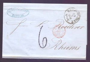 Faltbrief 1859 mit T&T-Stempel HAMBURG nach Paris mit Inhalt (634) - Bild 1 von 3