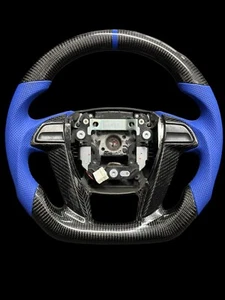Carbon fiber steering wheel Honda Accord 8th Gen 2008~2012 Blue Leather Blue lin - Picture 1 of 3