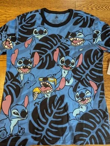 Disney Lilo & Stitch Men's Blue Stitch All Over Print Short Sleeve Shirt Size L - Picture 1 of 8