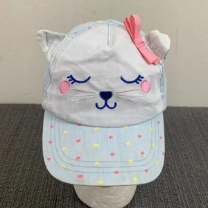 Cat Baseball Hat Cap Strapback Toddler Girls Size 12-24 mos Blue Polka Dot Bow - Picture 1 of 16
