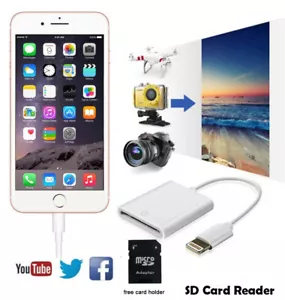 TF/SD Card Adapter Camera Reader for iPad iPhone 15 14 13 12 Pro XS 8 7 6S Plus - Picture 1 of 12
