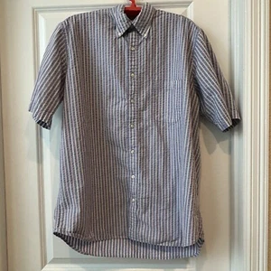 Lands’ End Seersucker Shirt Large Tall 16-16.5 Button Down Striped Short Sleeve - Picture 1 of 7