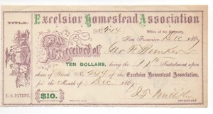 Recibo de cuota de stock a color de 1867 Excelsior Homestead Asso San Francisco CA - Imagen 1 de 1