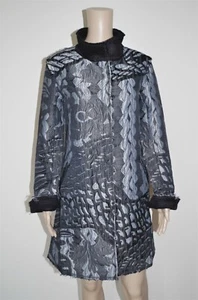 €189 DESIGUAL sz 38 WOMENS COAT A-LINE FLORAL BLACK GREY CLASSIC COLLAR NEW N - Picture 1 of 7