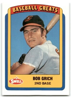 1990 SWELL BASEBALL GREATS BOB GRICH BALTIMORE ORIOLES #58 - Image 1 of 2