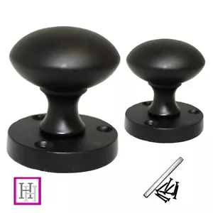 MATT BLACK Door Knob Round Sprung Mortise: Rose Diameter approx 56mm DOOR HANDLE - Picture 1 of 12