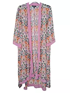 Torrid Sheer Duster Cardigan Size 0/Large Hippie Boho Geo Print Art To Wear - Picture 1 of 7