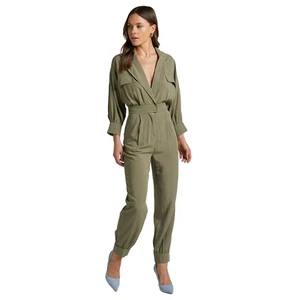 Showpo Women's Green Ayelin Long Sleeve Cinched Waist Pocket Jumpsuit Size 4 - Picture 1 of 18