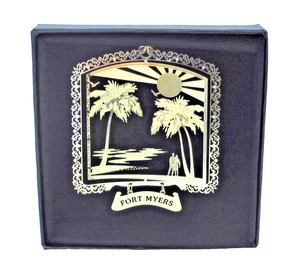 Fort Myers Florida Brass Ornament Travel Souvenir Gift Beach Palm Trees - Picture 1 of 8