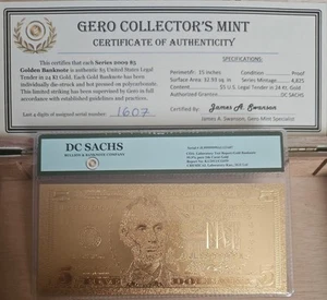 Billete de oro de $5 de Estados Unidos de curso legal de oro de 24 quilates (2009) - Imagen 1 de 5
