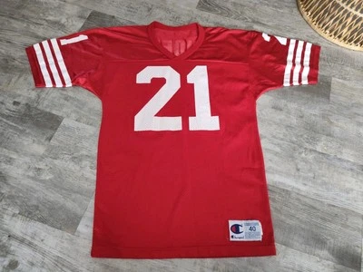 复古 Champion Deion Sanders 49ers 红色橄榄球球衣冠军尺寸 40 美国制造  — 第 1/4 张图片