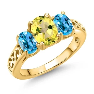 2.66 Ct Canary Mystic Topaz Swiss Blue Topaz 18K Yellow Gold Plated Silver Ring - Picture 1 of 6