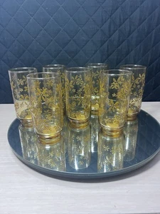 7 HOSTESS VINTAGE LIBBEY GOLD BLUMENSTRAUSS 5,5" groß OLD FASHION TASSEN - Bild 1 von 6