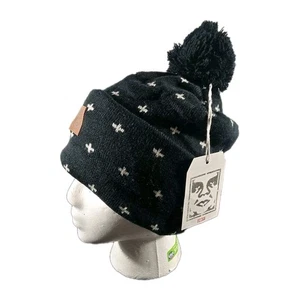 Neu mit Etikett Obey Notori Damen-Bommelmütze Vintage schwarz weiß Kreuze Winter Freizeit neu - Bild 1 von 24