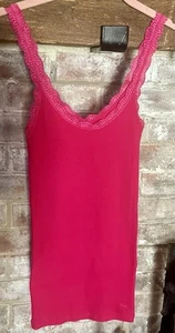Vintage Y2K ABERCROMBIE GIRLS Sz L LACE trim Cami TANK Top Pink - Picture 1 of 2