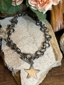 30. Sterling 925 Mix chain Link Chunky Short Toggle Star Necklace 15", 75.4g - Picture 1 of 21
