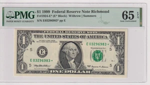 *STAR NOTE* Fr 1924-E* 1999 $1 FRN E03296983* PMG 65EPQ RICHMOND - Picture 1 of 2
