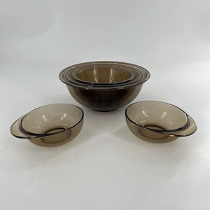 6 Stück Vintage Pyrex Kamin Braunglas verschachtelte Rührschüsseln braun 6er Set - Bild 1 von 13
