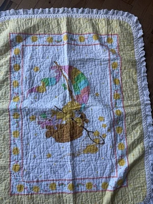 Manta acolchada vintage única de los años 80/90 para el cuidado de osos acolchados bebé niños borde con volantes Foto 1 de 3