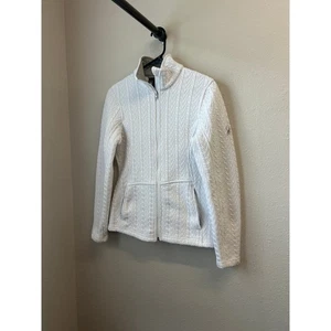 Spyder White Cream Cable Knit Full Zip Sweater Jacket Women’s Medium w/ Pockets - Picture 1 of 13