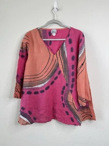 Kay Chapman 100% Linen Tunic Top Sz L Hand Painted Abstract Artsy Lagenlook Boho - Picture 1 of 4